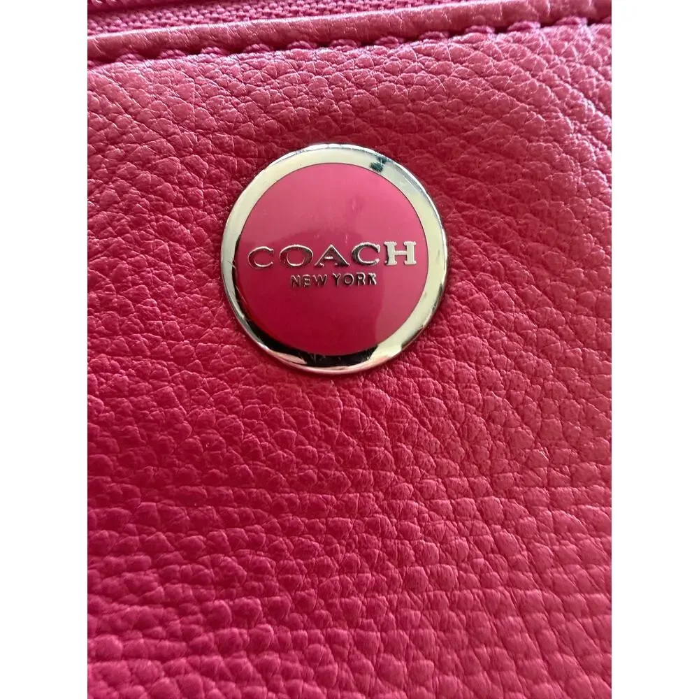 Coach Coral Pink Pebbled Leather Wristlet Clutch Zip Wallet Pouch New York